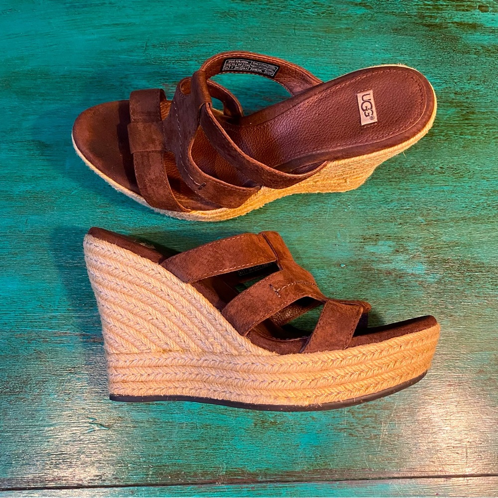 UGG Brand brown suede rope wedge heels 8.5